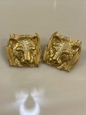 Vintage 1986 JJ Jonette Gold Tone Leopard Earrings